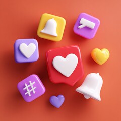 Fototapeta premium Colorful Social Media Icons on a Coral Background