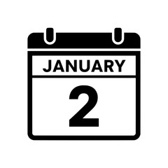 Fototapeta premium Flat calendar icon illustration clearly showing January 2. 
