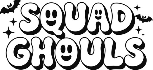 Squad Ghouls Halloween Retro Lettering SVG, Cute Ghost Text Design.
