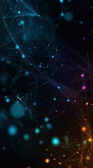 Obraz premium Vibrant photo of abstract technology features glowing web design dark background various colors.