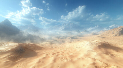 Barren Desert Scene with Wind-Swept Sand and Rocks