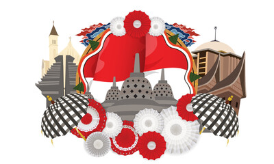 Indonesian Independence Day celebration decoration with Indonesian culture and religion