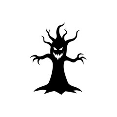 Spooky Stylized Haunted Tree Vector Clipart Halloween Creepy Illustration