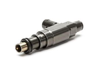 Silhouette of an Automotive Fuel Injector with Precision Nozzle, Connector Head, and Mounting Groove on White Background