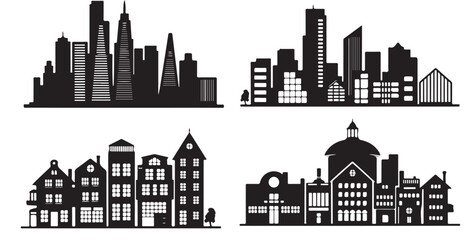 Obraz premium BLACK set of vector VARIOUS city silhouette 