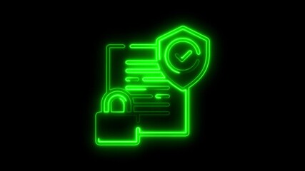 Animated neon sign of data protection digital security and privacy on black - Powered by Adobe