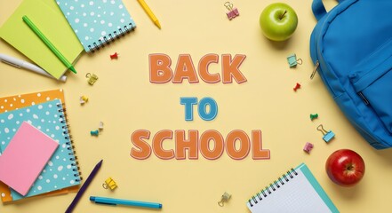 Back to School Flat Lay with Colorful Supplies and Backpack on Pink Background - Education Concept for Students, Teachers, and Parents