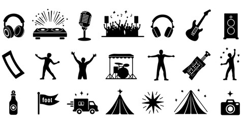 Silhouette Music Festival & Event Icons Set