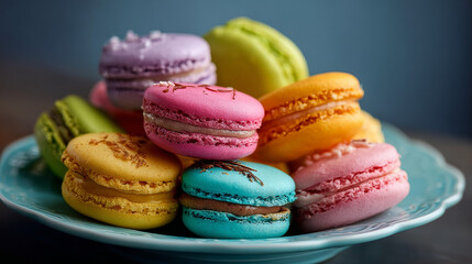 Obraz premium colorful macaroons on a wooden table