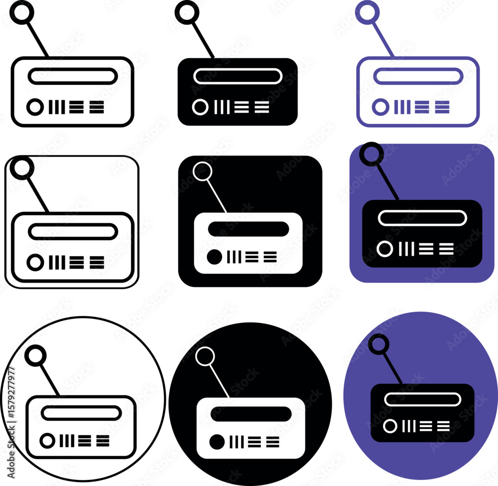  a collection of radio icons displayed in a grid pattern with different styles and color variations s