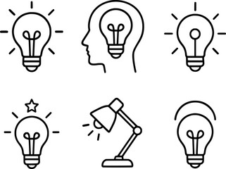 Unique Idea Lightbulb Icon Set – Thin Line Vector Lamps & Innovation Symbols, Editable Stroke Illustration