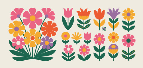 Colorful Floral Design with Vintage Style Flowers
