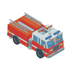 Isometric Illustration of a Classic Red Fire Truck