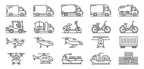 Line Art Icons of Various Transportation Methods