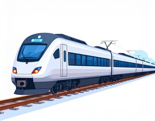 Obraz premium Modern white and gray high-speed train speeding on tracks. This clean illustration depicts fast, efficient transportation.