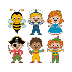 Characters in a World of Imagination: A vibrant composition features charming cartoon characters dressed in various costumes.