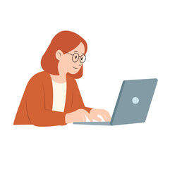 Flat Design Woman Working on Laptop – Freelance, Online Learning, or Remote Work Illustration