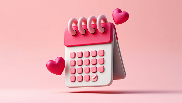 Romantic Date Planner Calendar with Heart Decorations for Special Occasions and Important Events