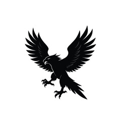 Eagle Spreading Wings Silhouette Vector in Solid Black Style

