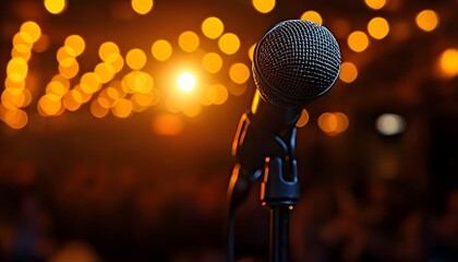 Bokeh mic, open mic, show poster.