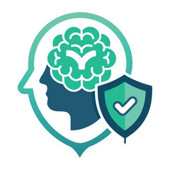 Focus Mode Icon Silhouette Brain With A Shield