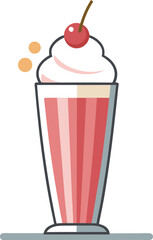 Delicious Strawberry Milkshake with Whipped Cream and Cherry Topping in Tall Glass