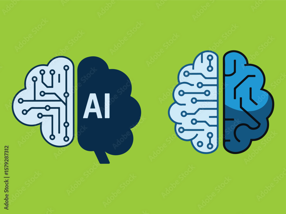 Fototapete Stylized brain halves with circuitry and ai text artificial intelligence technology
