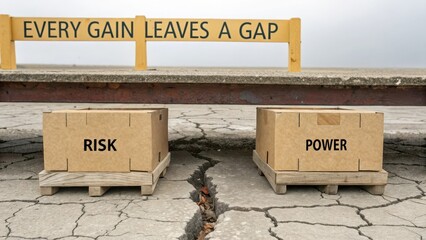 Conceptual Boxes on Cracked Ground Representing Risk and Power