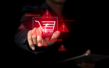 action Security alert from scammers. Safety Concepts for Online Shopping, Alert of secure online shopping concept, Warning and danger sign, scam and thief in cybersecurity.