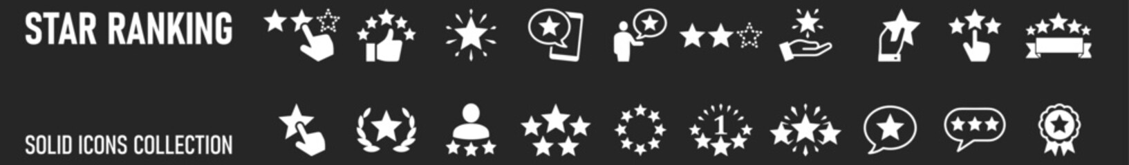 Star ranking line and flat icons set. Badge, rating, first place, medal, winner, target, victory, laurel with stars icon symbol on white background for apps and websites. Vector illustration
