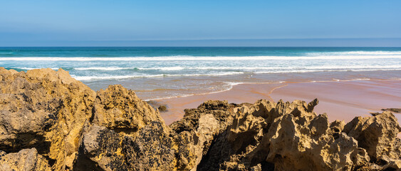 Strong waves formed by the wind on the Costa Quebrada of northern Spain, Cantabria.