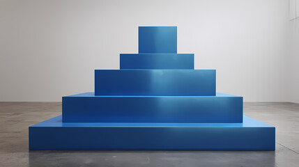 Five blue steel platforms arranged in vertical stepped sequence