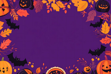 Halloween background with pumpkins bats and leaves for fall season art