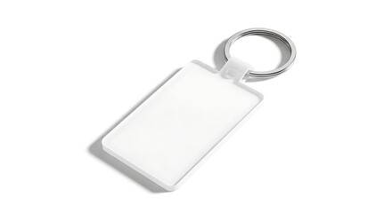 Blank white rectangular keychain mockup on white background