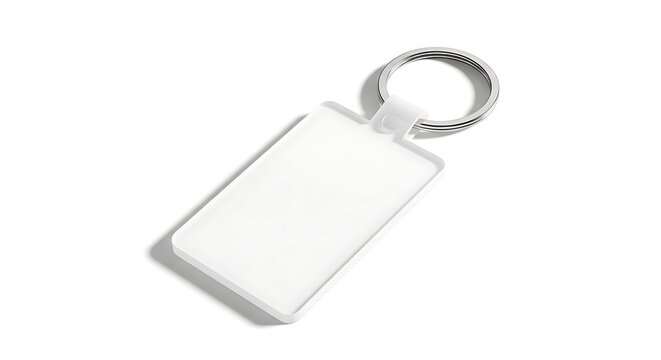 Blank white rectangular keychain mockup on white background