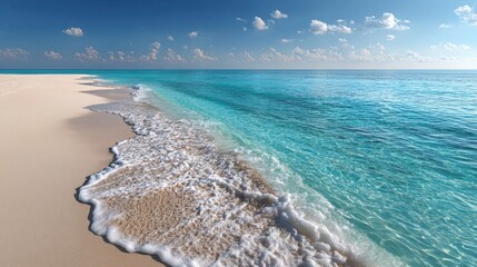 Beach with White Sand, Turquoise Water, and Blue Sky