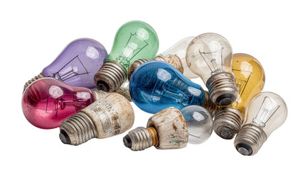 Used light bulbs ready for recycling background isolated on a Transparent background, PNG file.