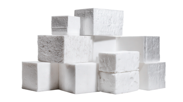 Used packaging foam blocks background isolated on a Transparent background, PNG file.