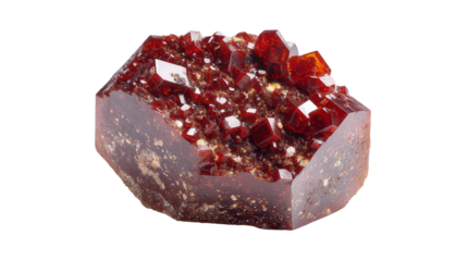 Vanadinite red hexagonal mineral lump background isolated on a Transparent background, PNG file.