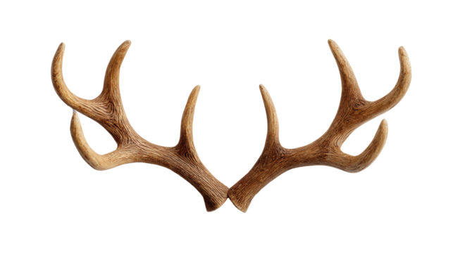 Wall-mounted wooden antlers decor background isolated on a Transparent background, PNG file.