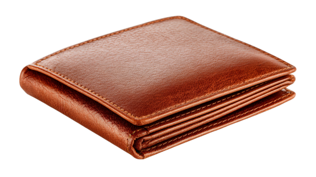 Wallet made of leather background isolated on a Transparent background, PNG file.