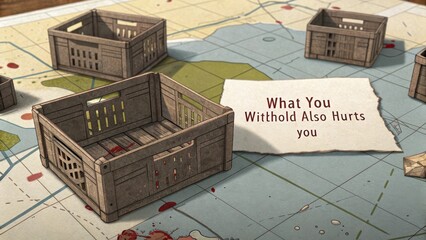 Wooden Crates on Map with Quote About Withholding Emotions