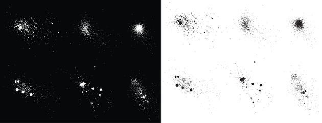 Bloodstain set of paint brush stroke drip splatter and black and white vector grunge template background set. Ink grunge blood vector brush stroke black and white paint splatter blots background set