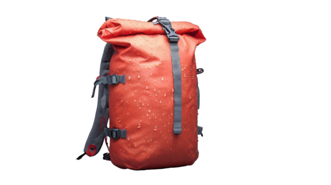 Waterproof dry bag for hiking background isolated on a Transparent background, PNG file.
