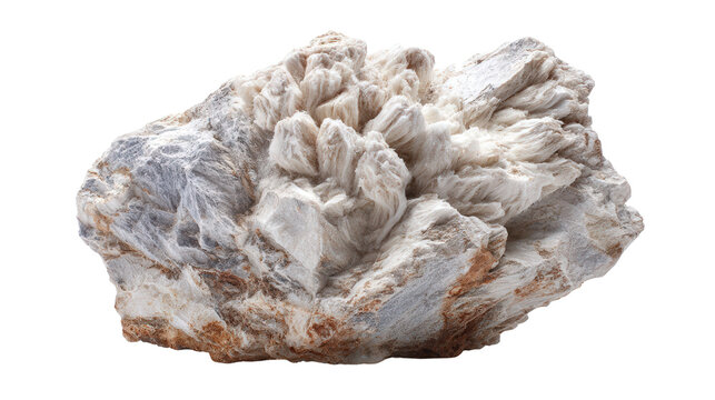 Wollastonite fibrous mineral lump background isolated on a Transparent background, PNG file.