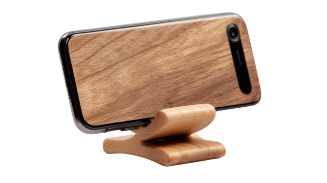 Wooden clip-on phone holder background isolated on a Transparent background, PNG file. - Powered by Adobe