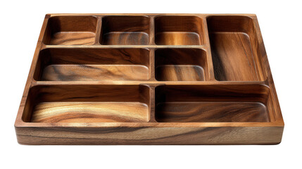 Wooden drawer organizer tray background isolated on a Transparent background, PNG file.