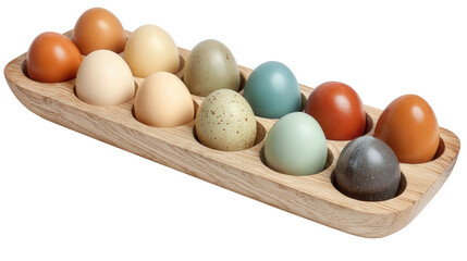 Wooden egg holder tray background isolated on a Transparent background, PNG file.