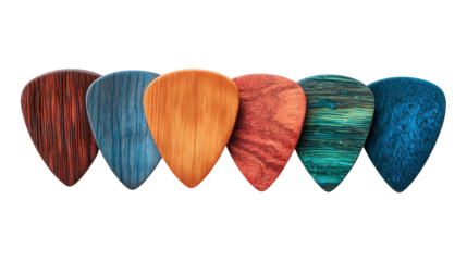 Wooden guitar pick set background isolated on a Transparent background, PNG file.