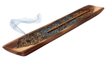 Wooden incense holder with inlay background isolated on a Transparent background, PNG file.